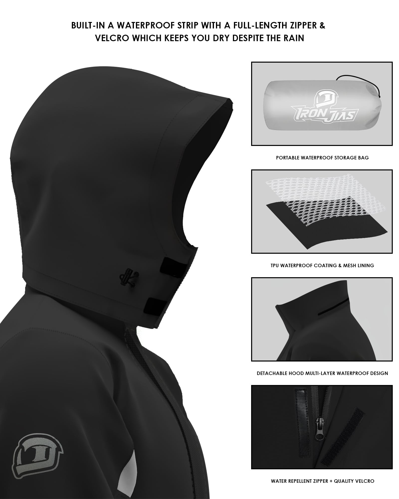 IRON JIA'S waterproof zipper and three-layer seal preventing water ingress
