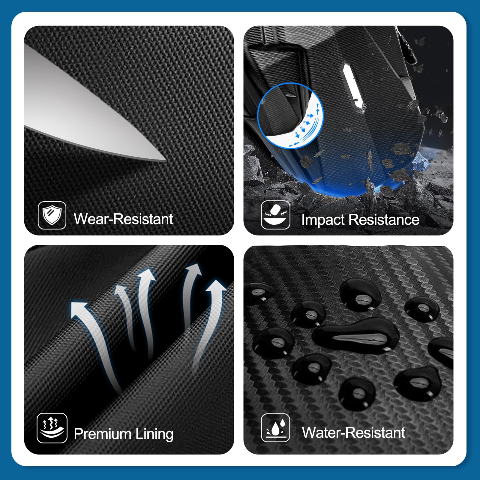 ISEYOU thigh bag label and zippers showing water-resistant hardware and durability