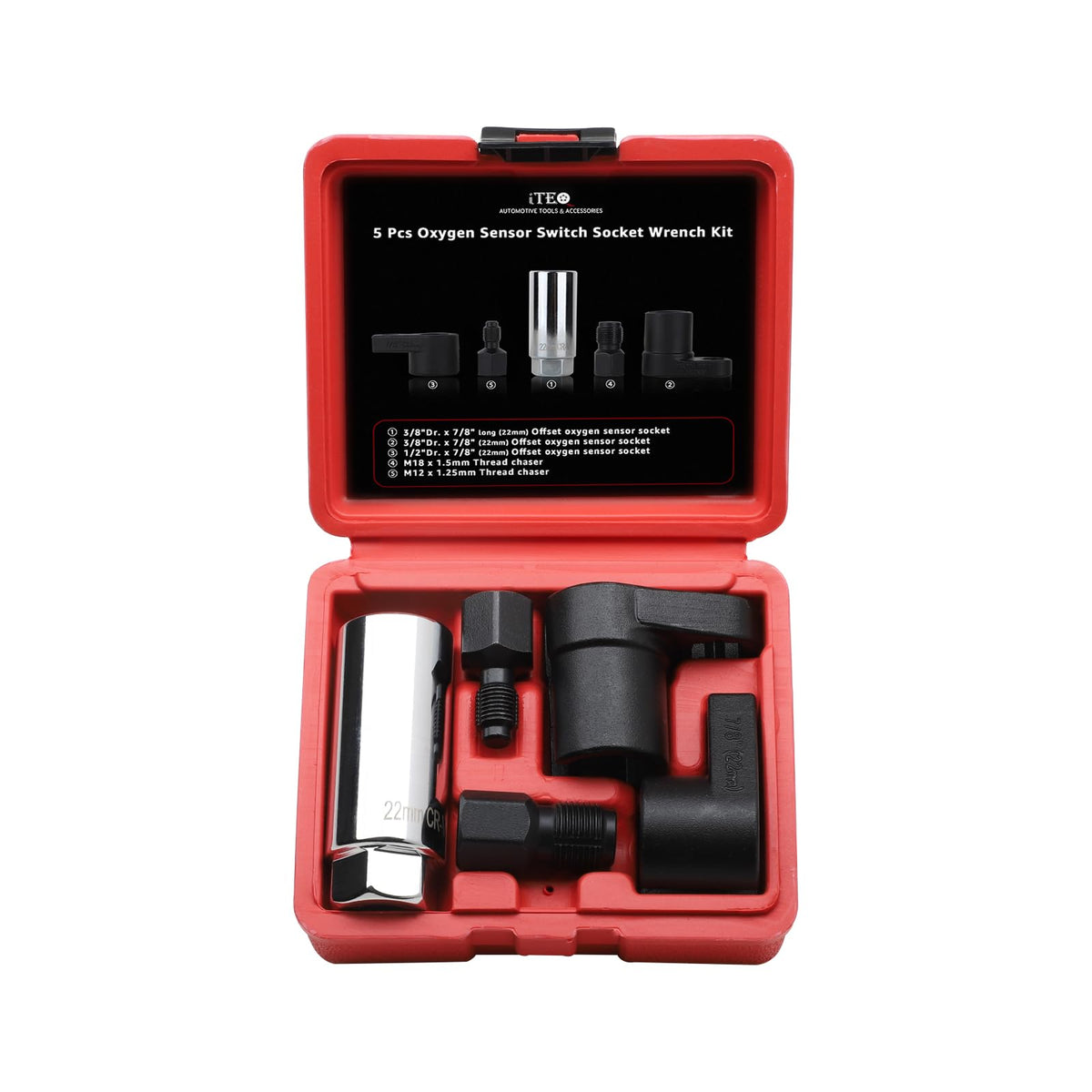 ITEQ front view of tool set showing organized sockets and chasers, ready for repairs