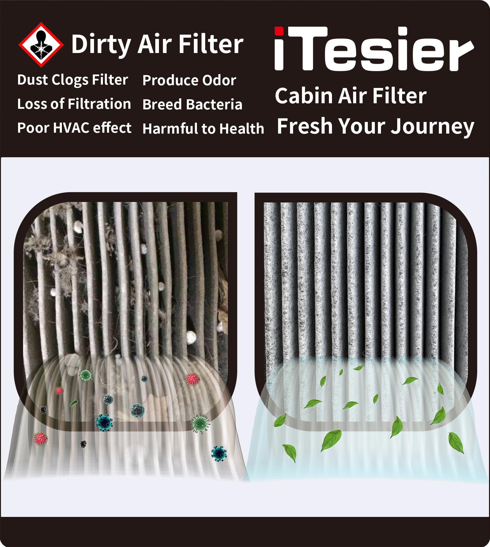 ITESIER engine air filter installed in engine bay showing correct OEM-style fitment