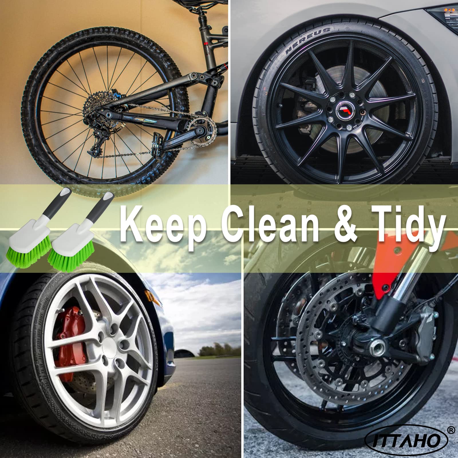 ITTAHO brush scrubbing tire tread showing improved dirt removal