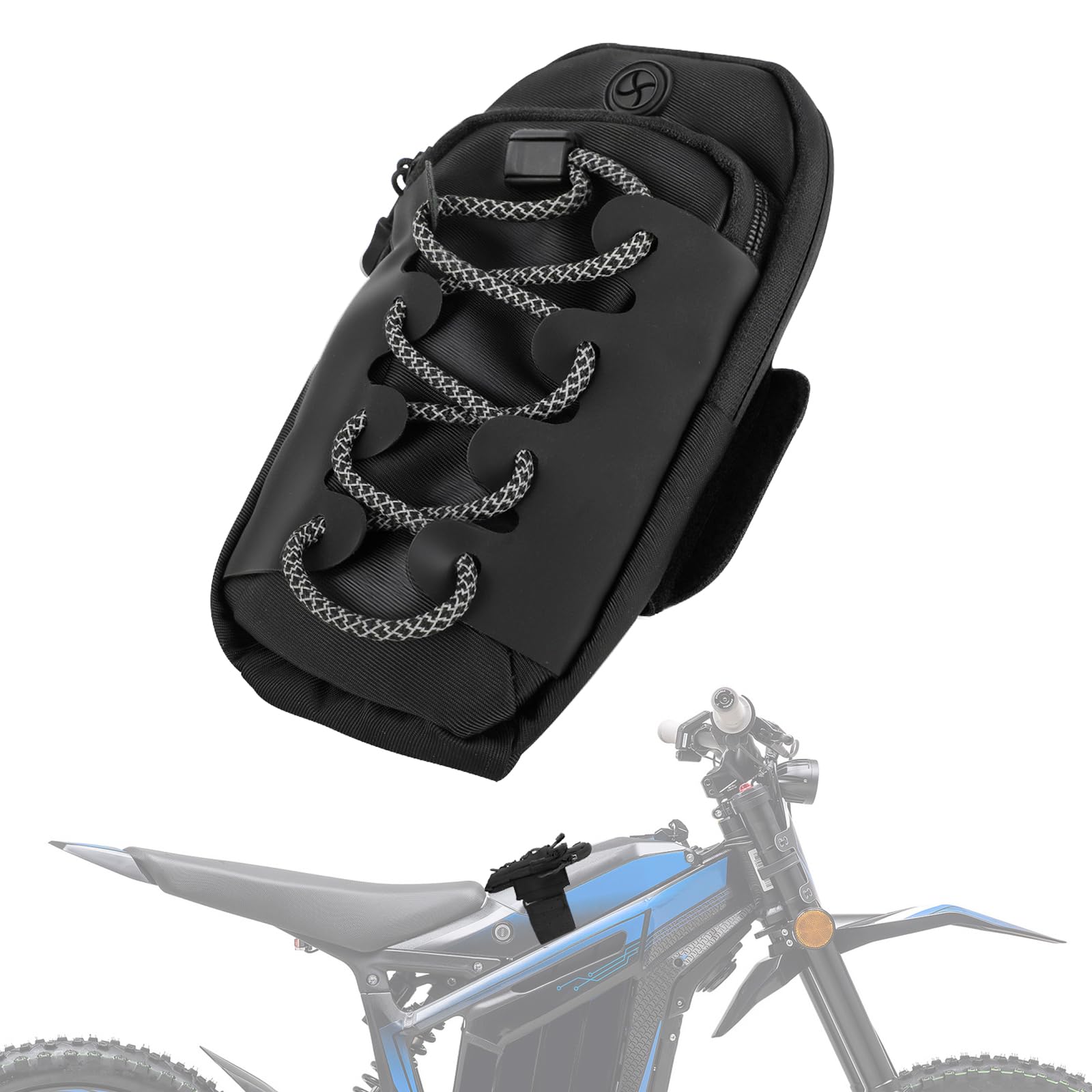 IUVWISN front view of black nylon frame battery bag showing streamlined profile and secure fit