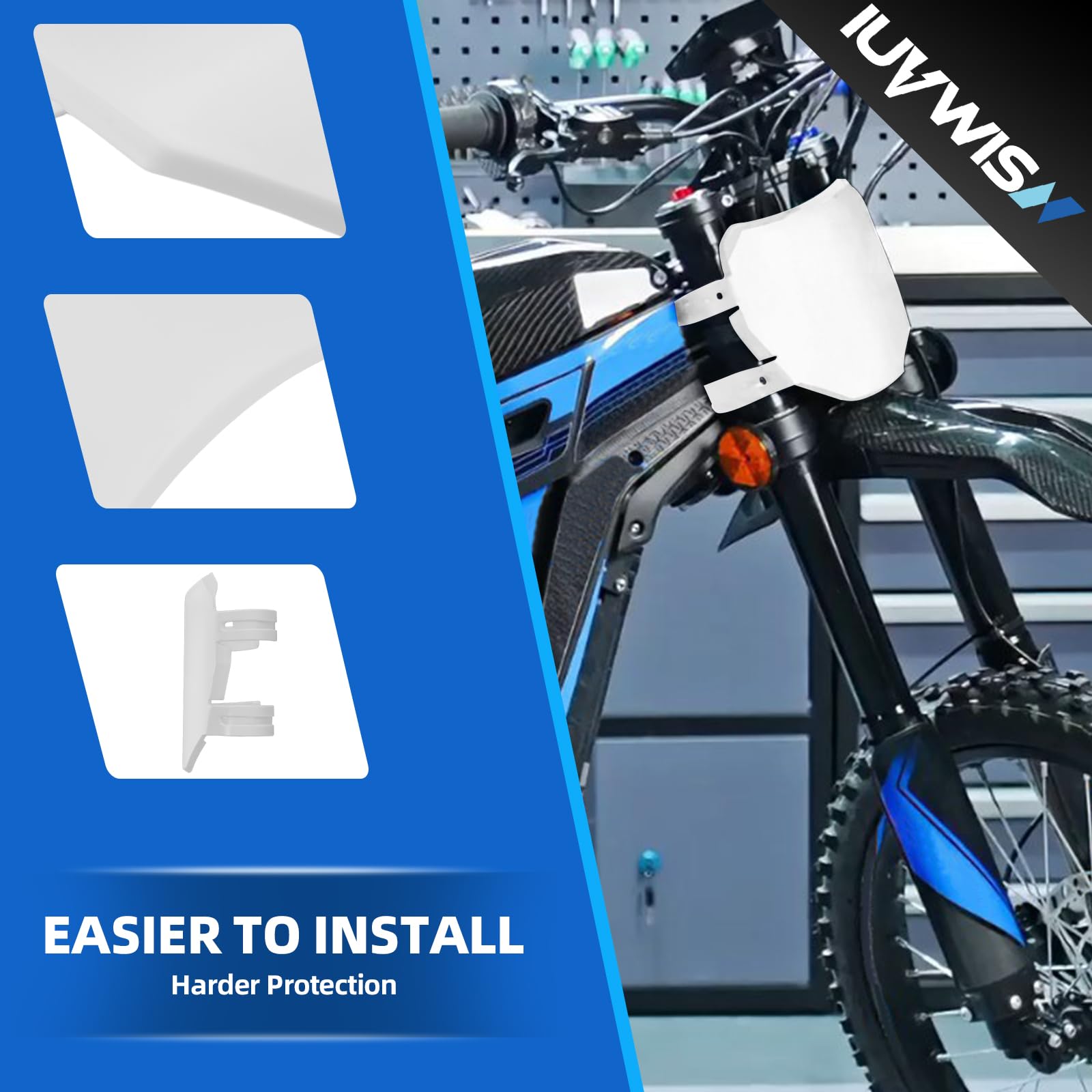 IUVWISN plate on an off-road bike in use showcasing protection from mud