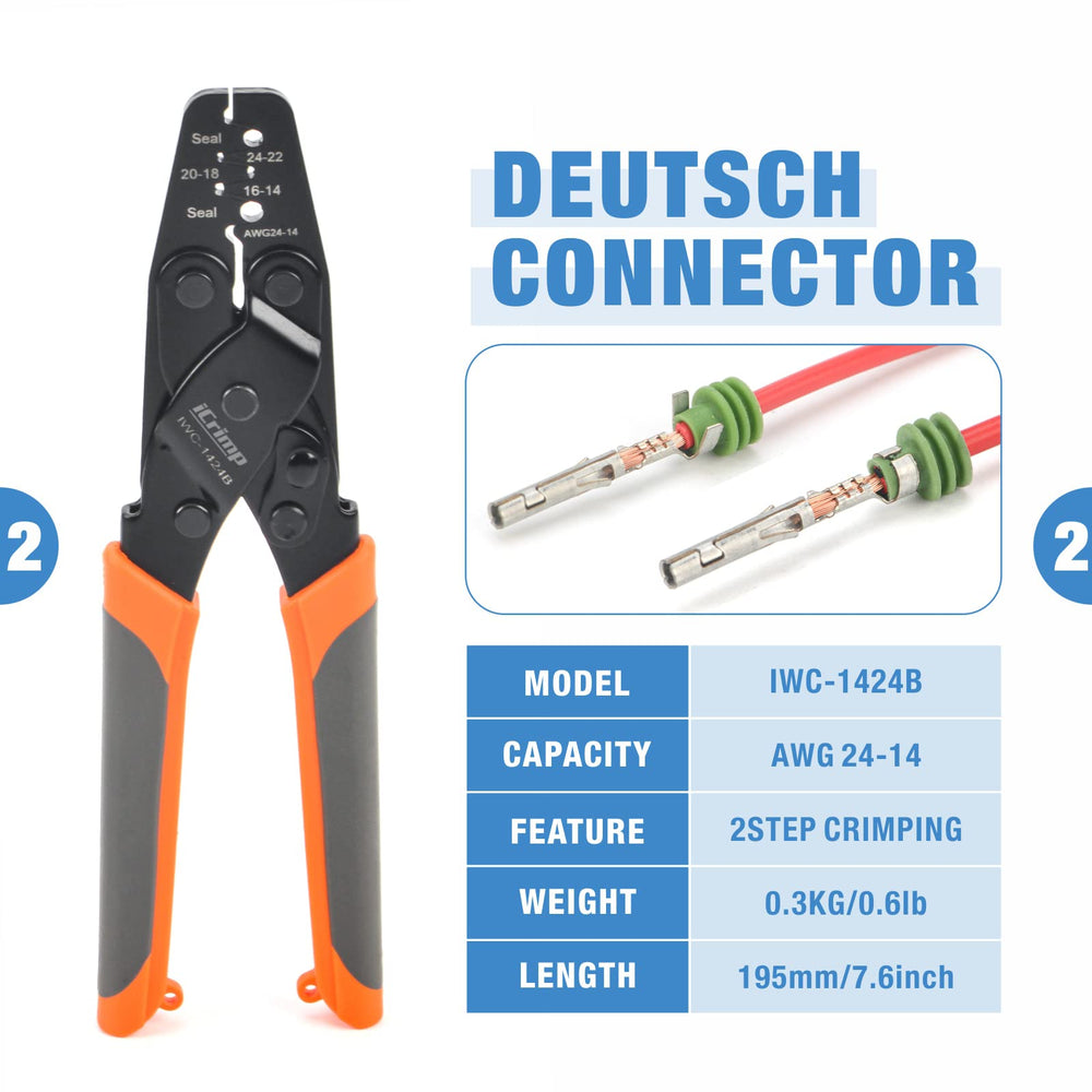 IWISS IWD-20 crimper handle detail showing ergonomic grips for easier use