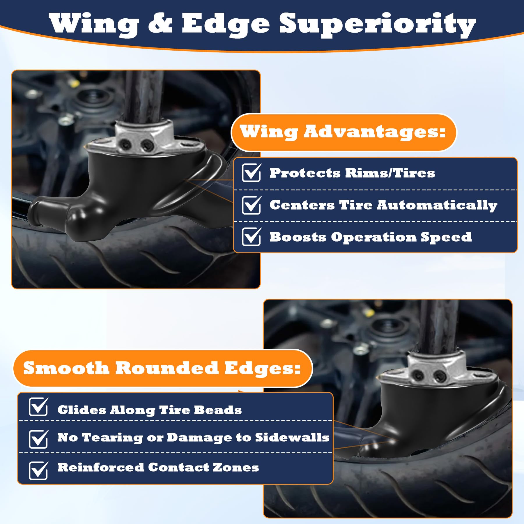 IWIWE duck head in use during tire mounting reducing sidewall friction