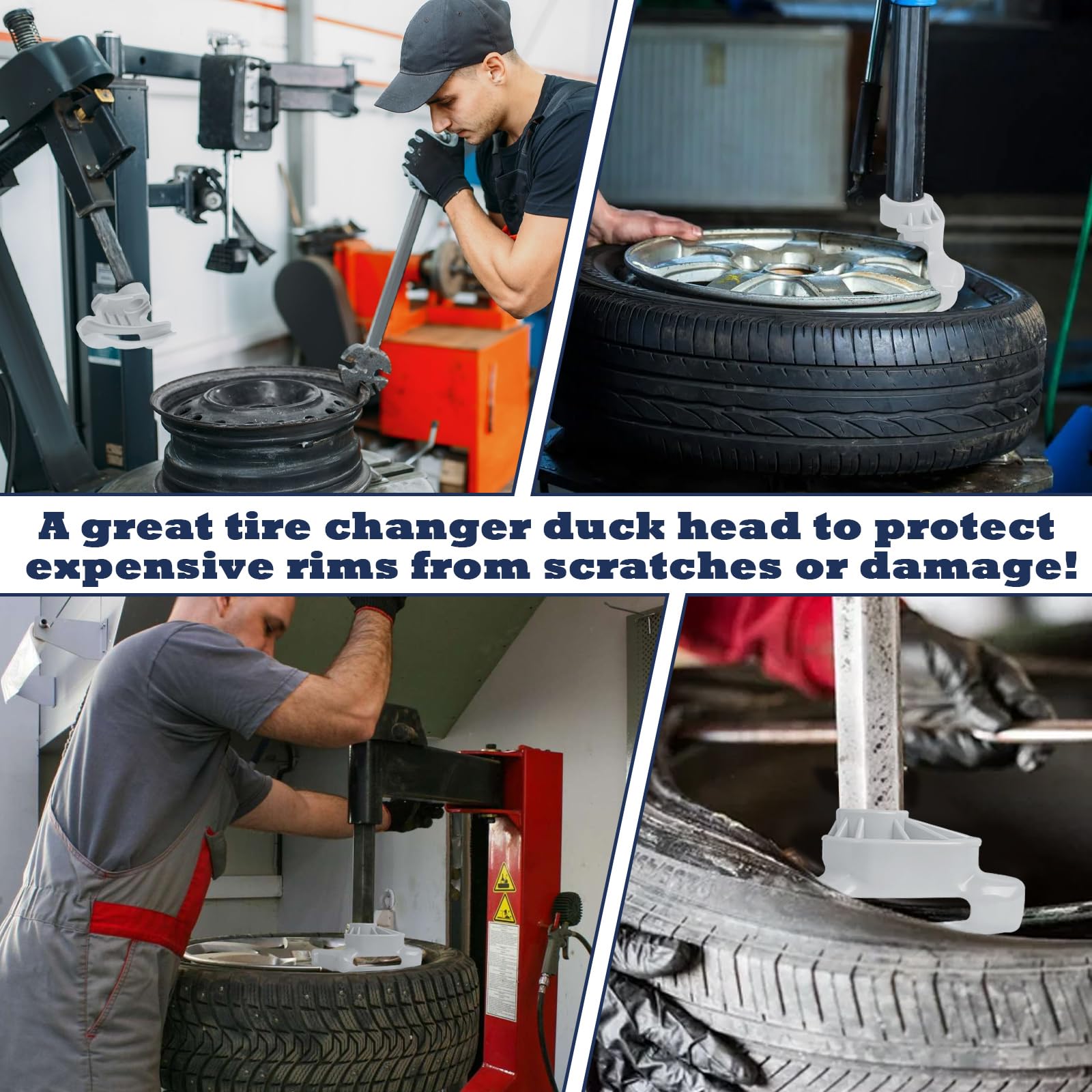 IWIWE duck head in use on a tire changer for safer demounting