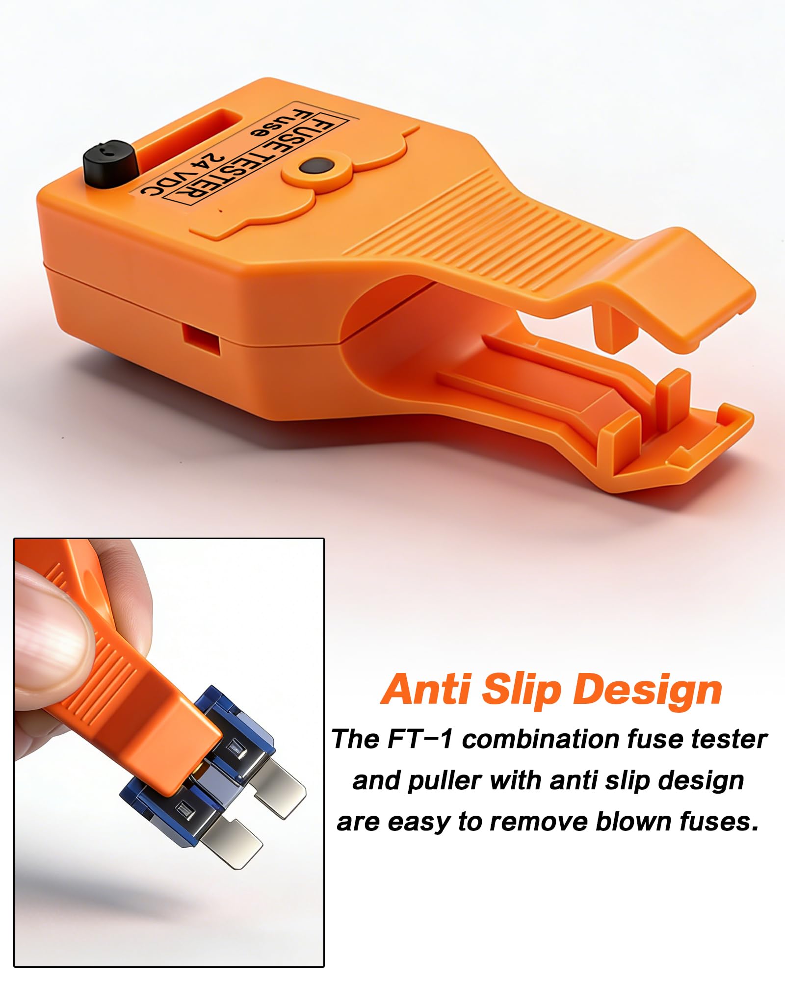 IZTOSS tester beside a ruler illustrating compact size and easy storage benefit