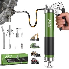 J-KU grease gun front view showing compact design and portability benefits