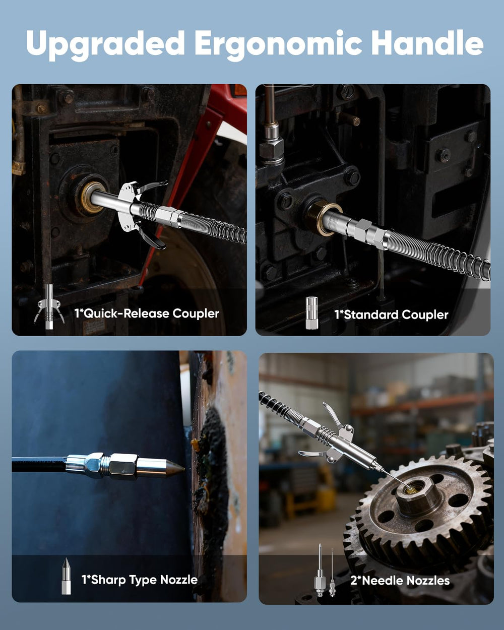J-KU quick-release coupler detail for fast, secure grease connections