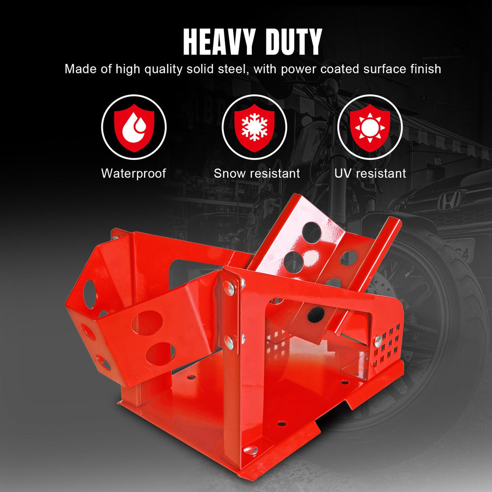 Jack Boss adjustable feet and side loops for uneven ground and tie-downs benefit