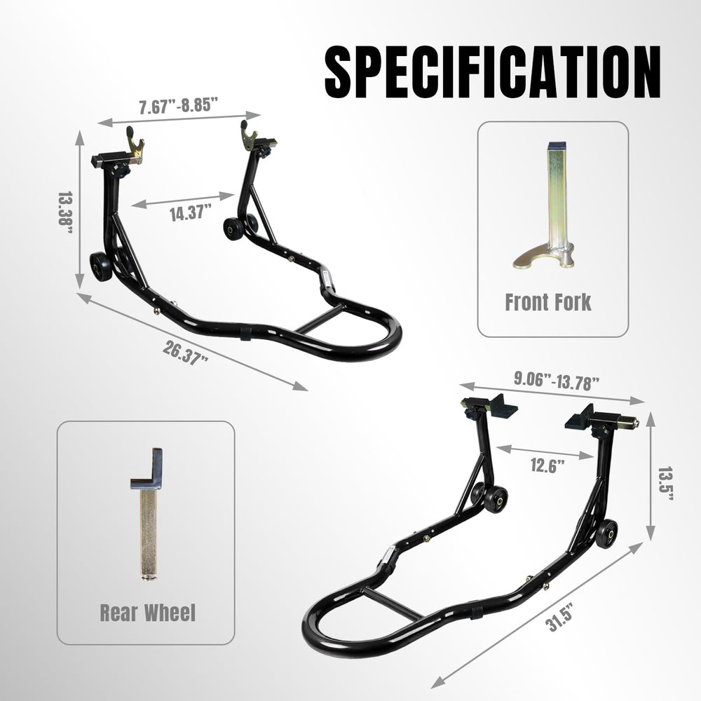 Jack Boss front U-shaped fork stand closeup showing durability and protective padding