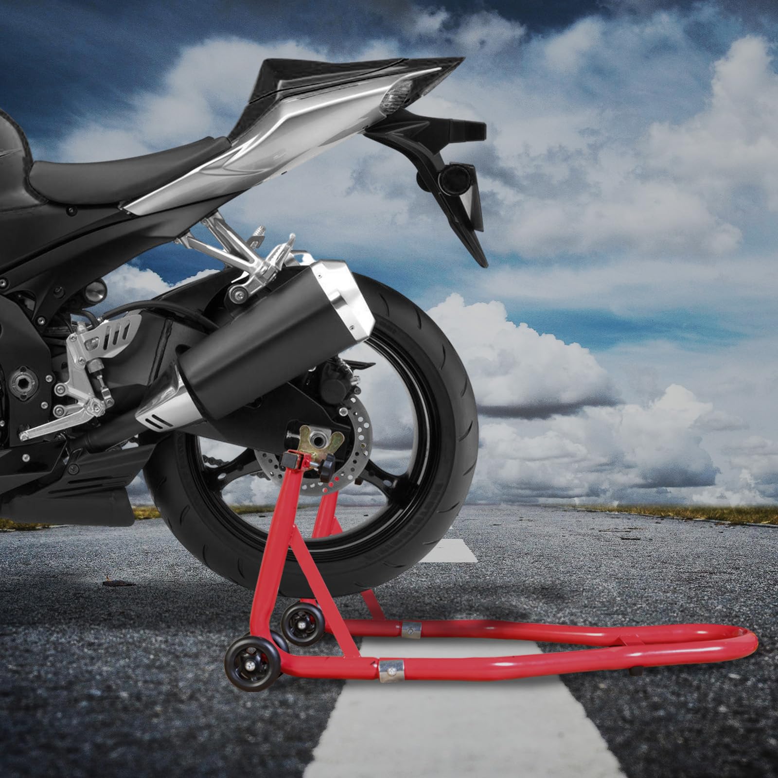 Jack Boss lifestyle garage setup with sportbike for practical storage