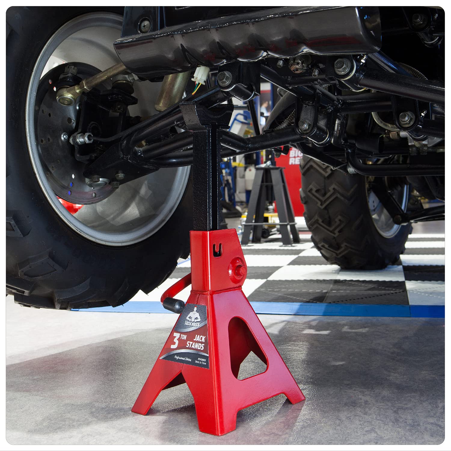 Jack Boss red powder-coated finish detail showing rust protection