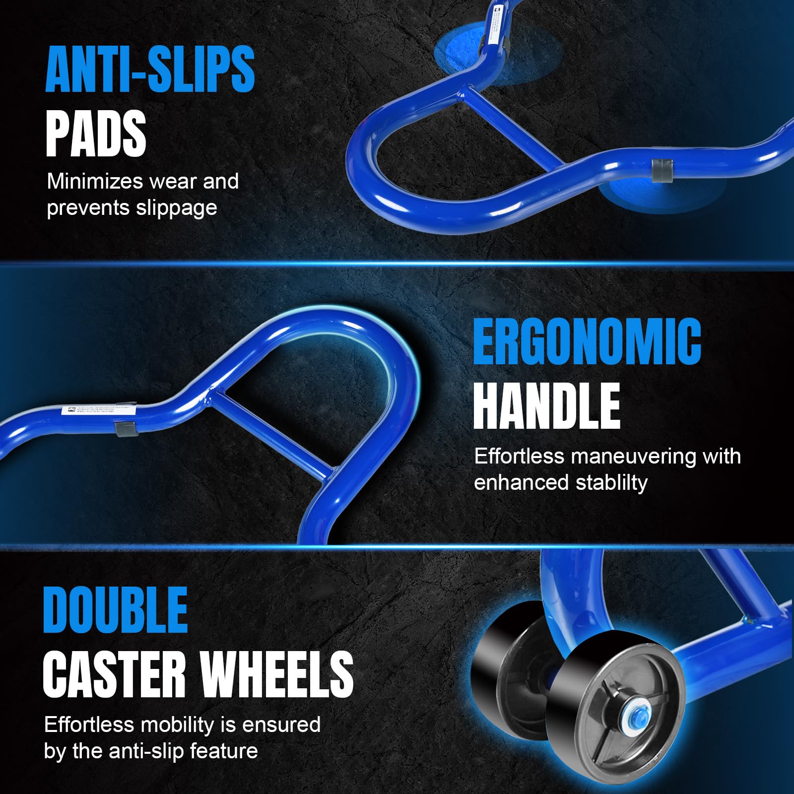 Jack Boss polypropylene caster wheels detail for smooth rolling and stability