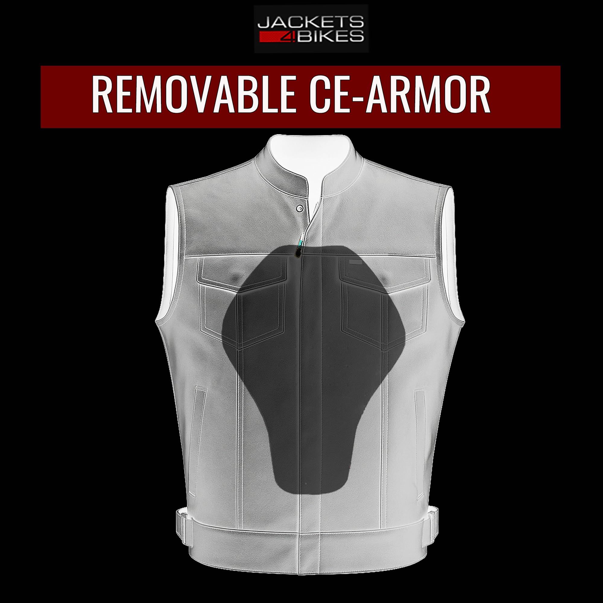 Jackets 4 Bikes vest styled with patches demonstrating customization potential and identity