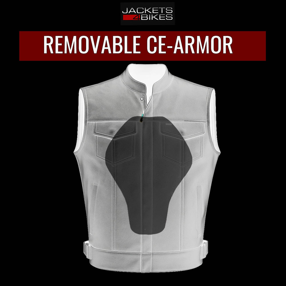 Jackets 4 Bikes vest styled with patches demonstrating customization potential and identity