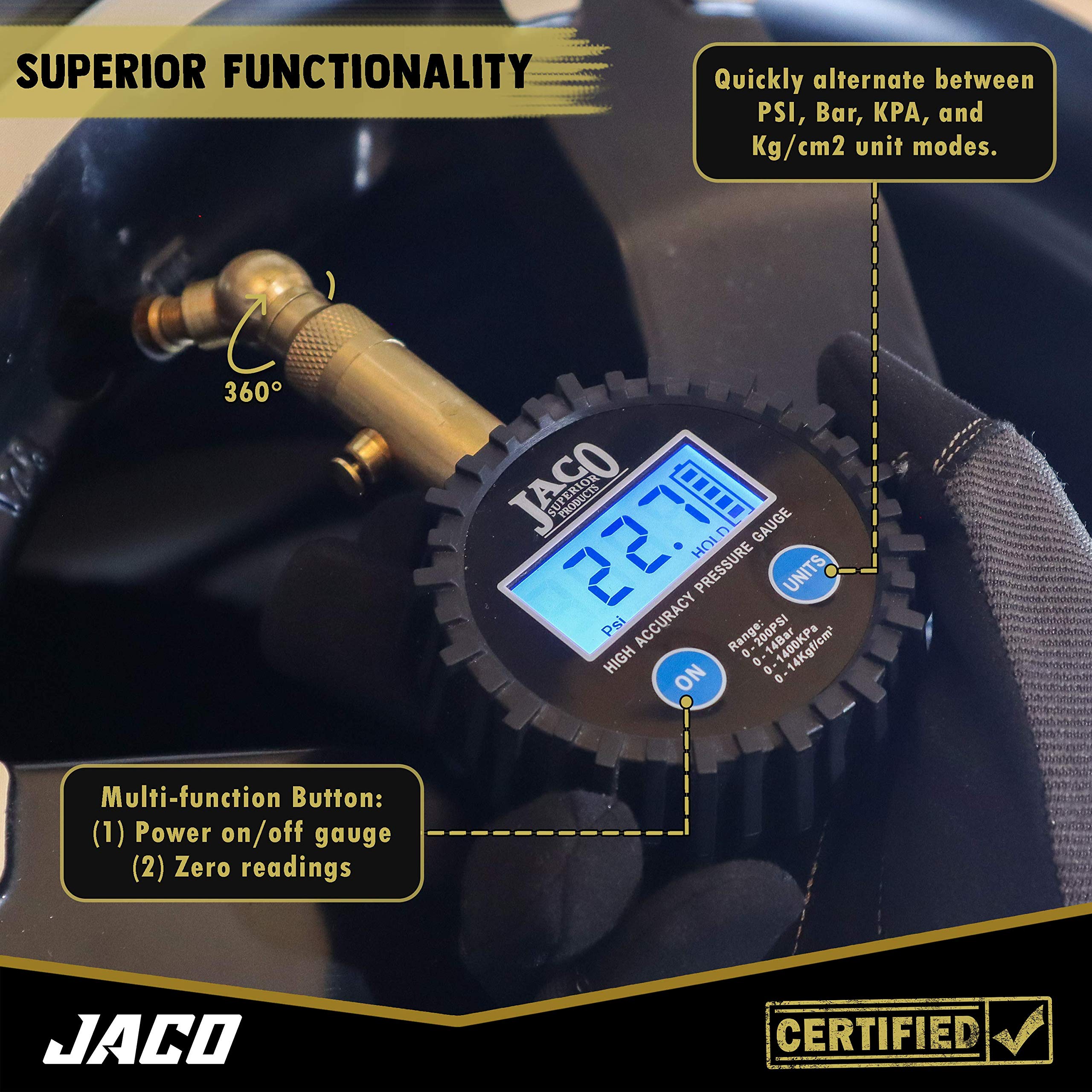 JACO Elite swivel chuck sealing a valve showing airtight connection for accuracy