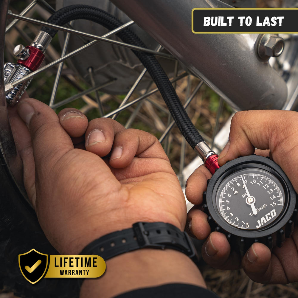 JACO ElitePro-X attached to ATV tire illustrating fast, accurate readings on off-road vehicles