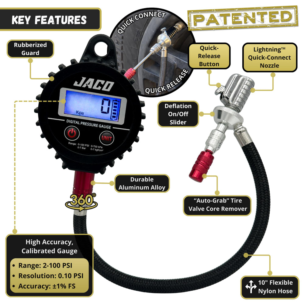 JACO Lightning RX4 digital gauge closeup showing precise readout for accuracy