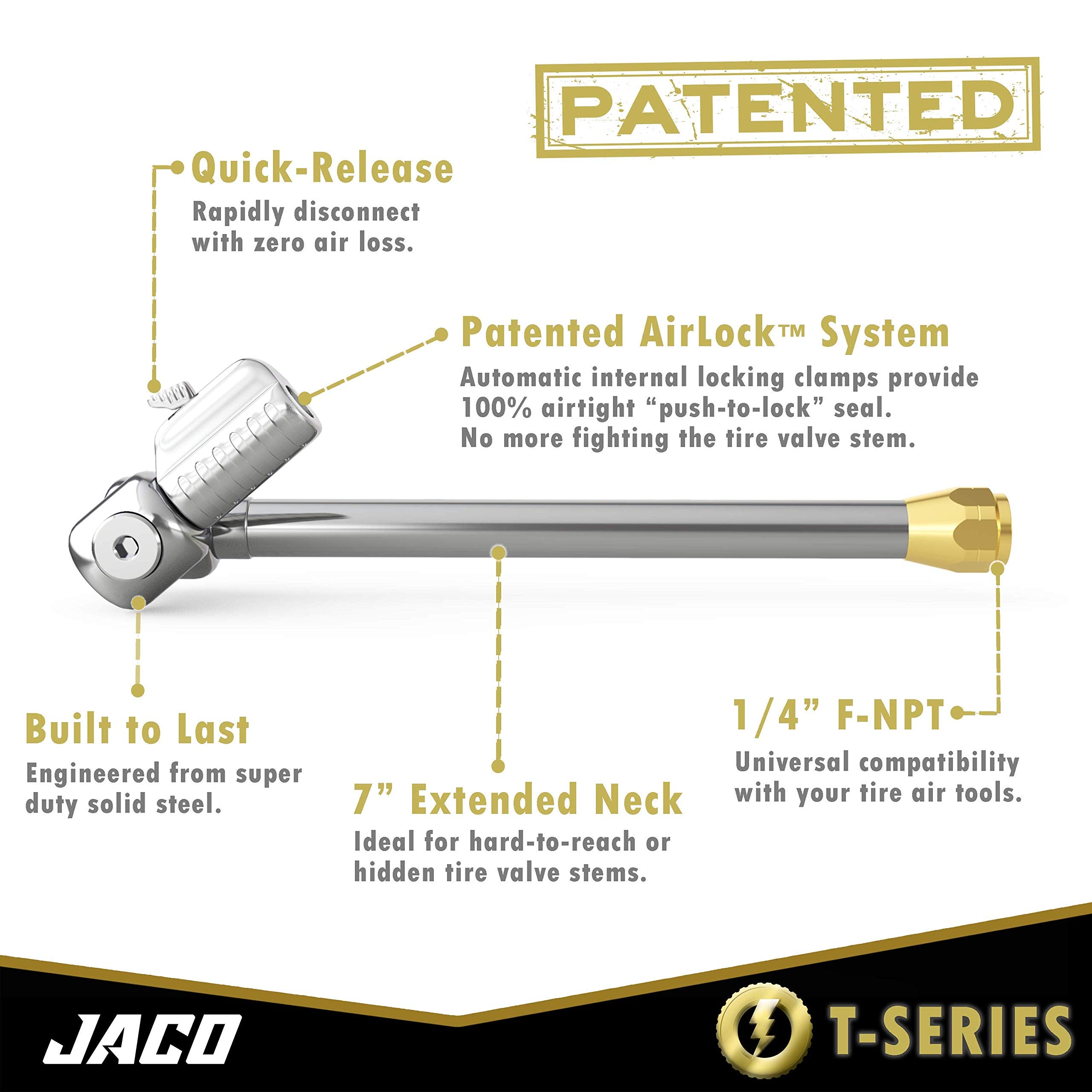 JACO Lightning T-Series close-up of 7-inch extended neck for hard-to-reach valves