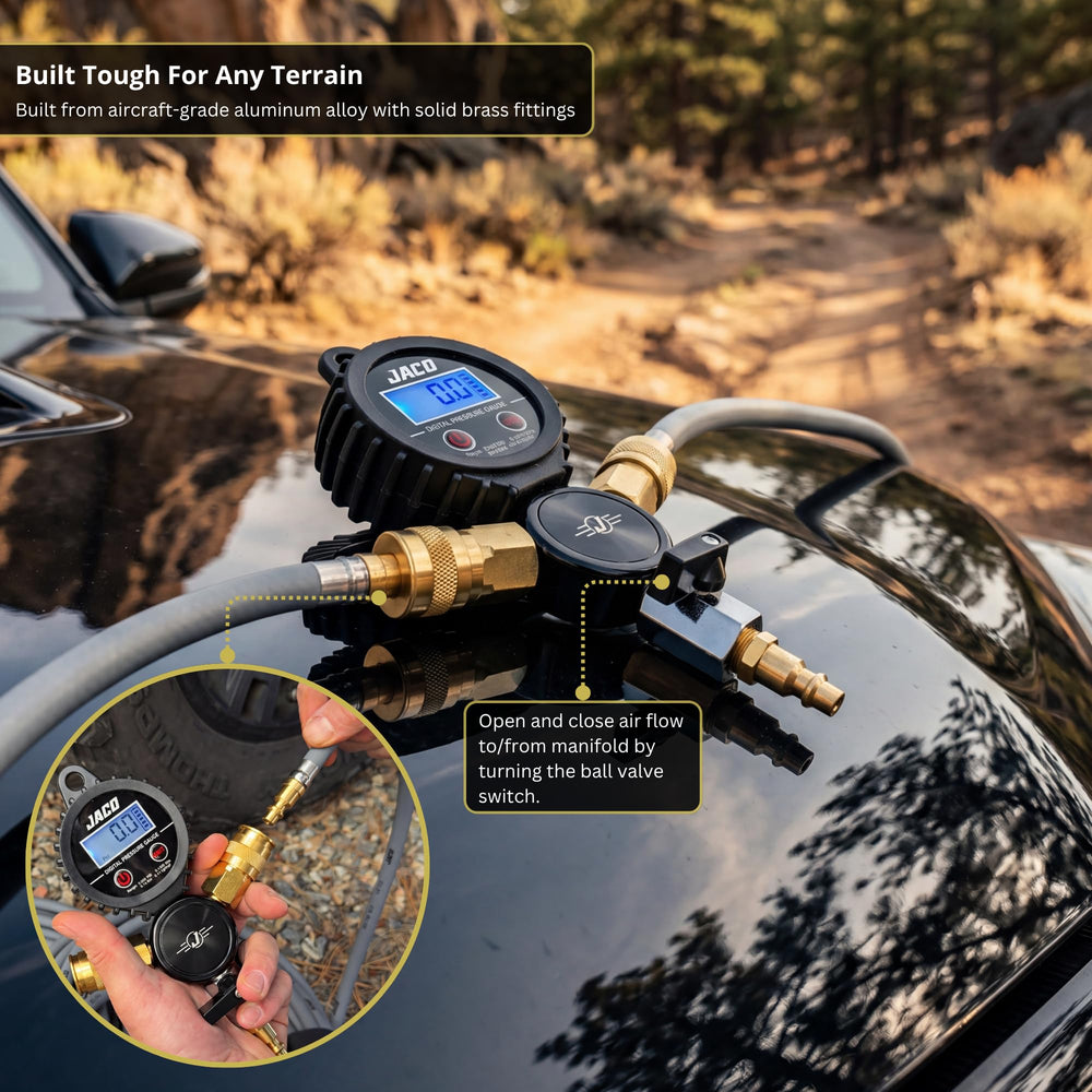 JACO on off-road vehicle demonstrating quick pressure adjustments before trailhead