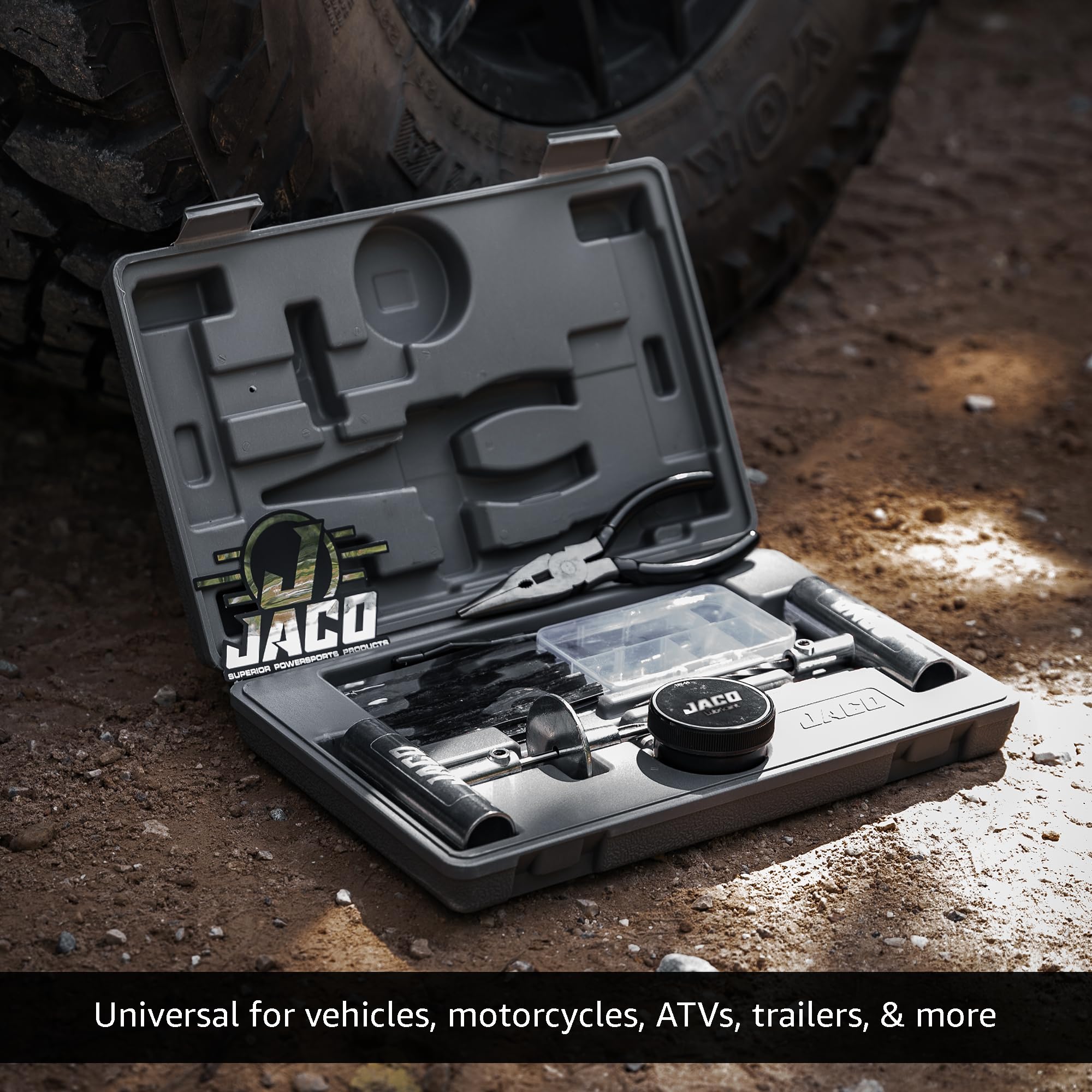 JACO TRX-50 in-use on tire showing quick roadside puncture repair benefit