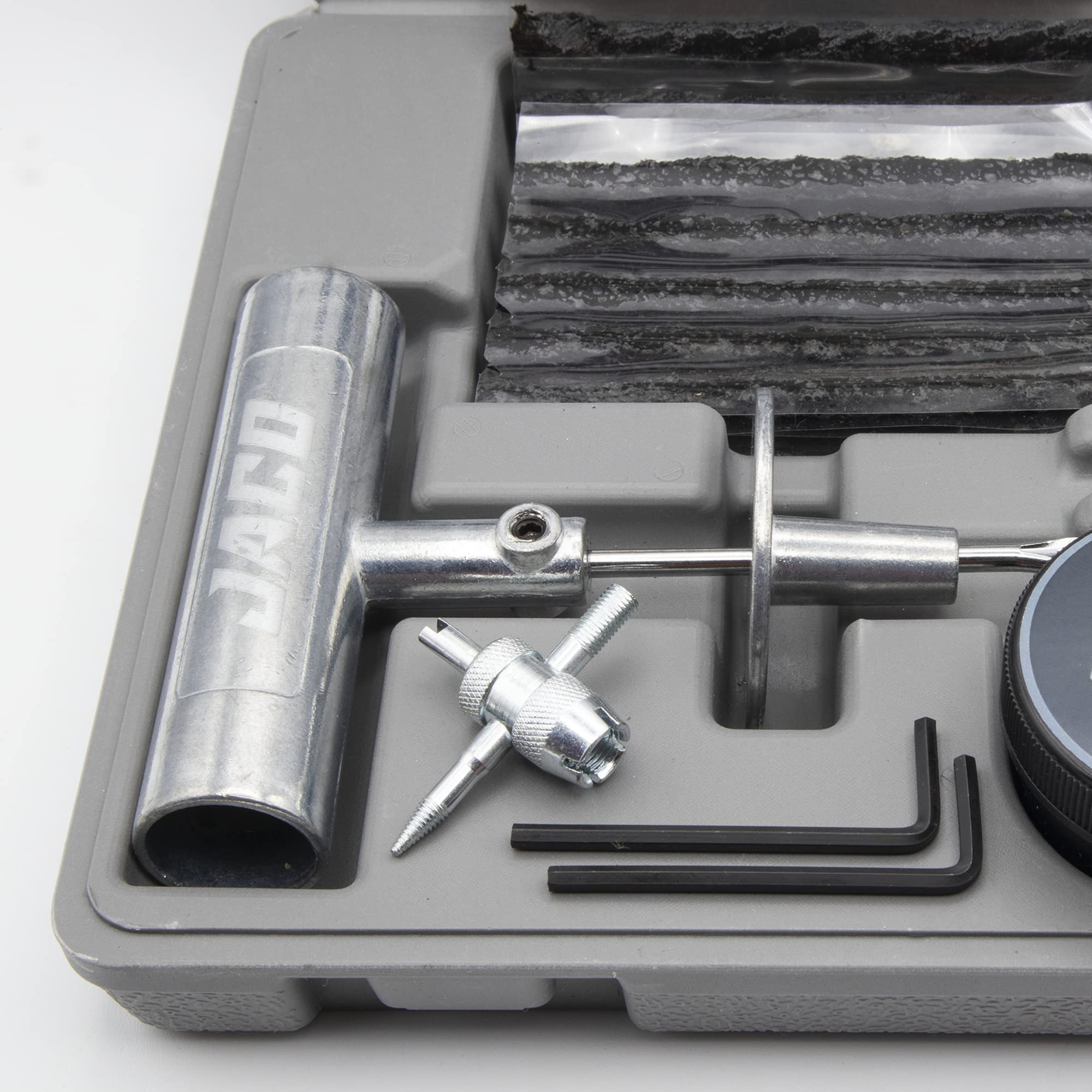 JACO TRX-50 next to a tape measure to show compact size and portability