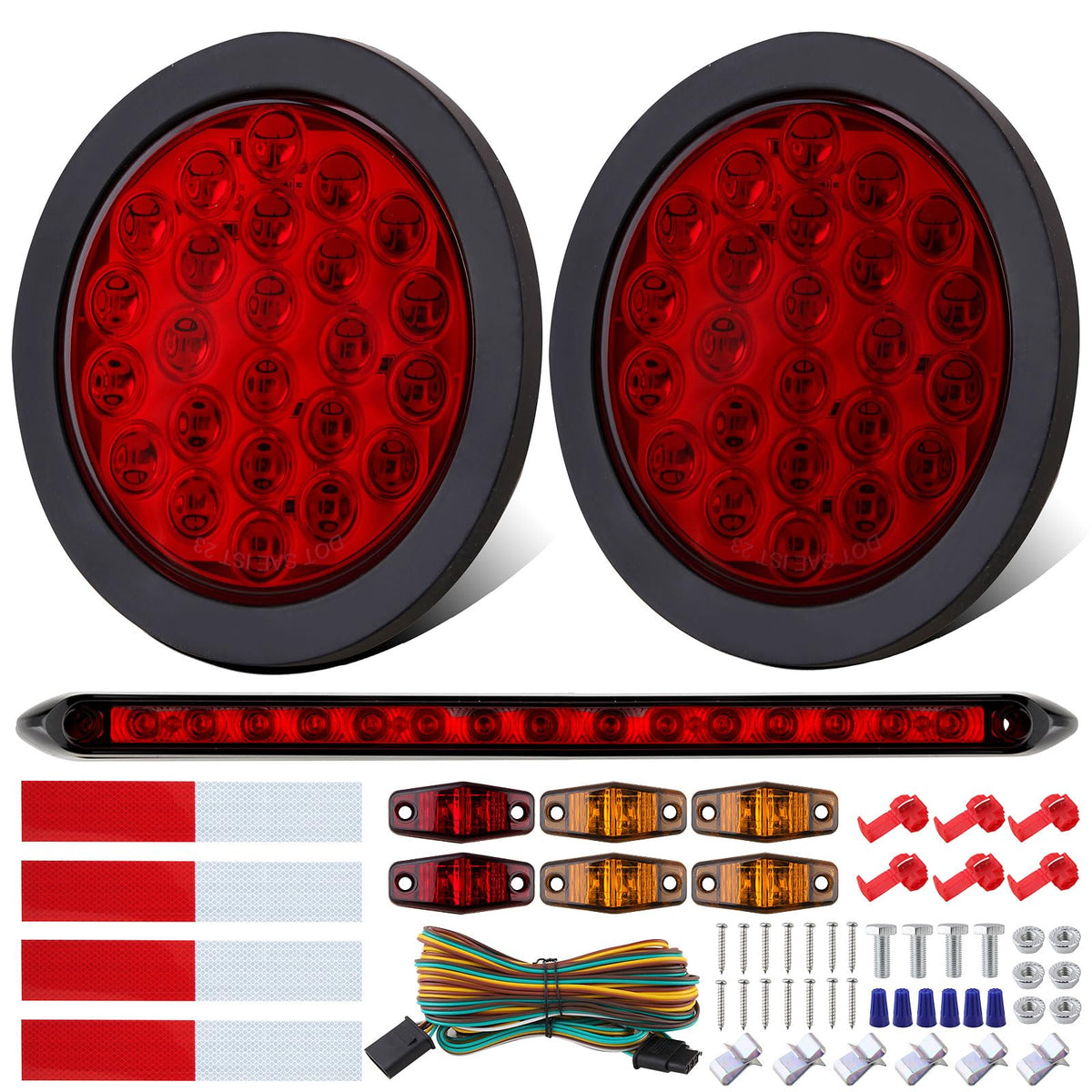 Jamarco front view 4-inch round LED tail lights showing bright red visibility