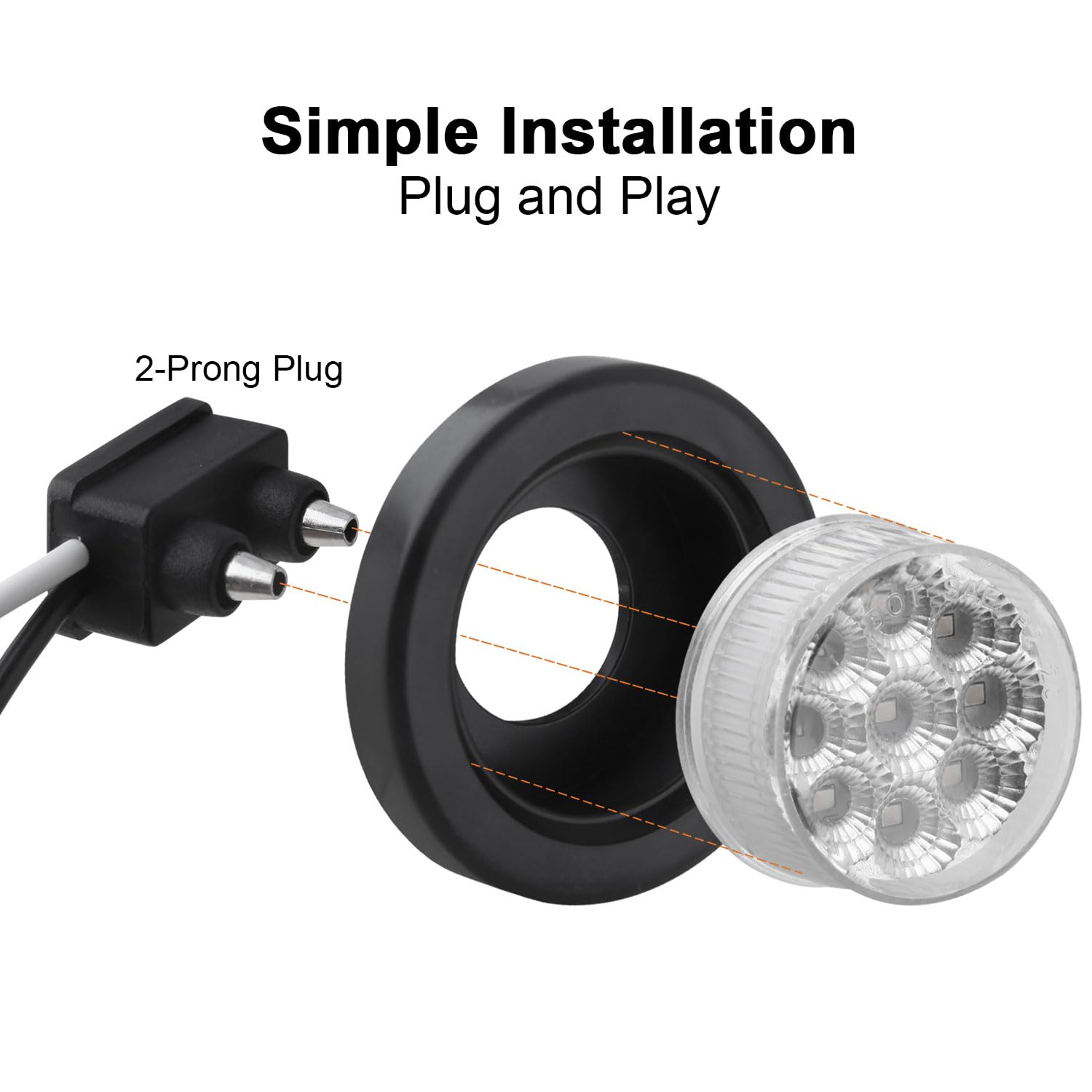 Jamarco view of grommet and two-prong pigtail enabling quick install