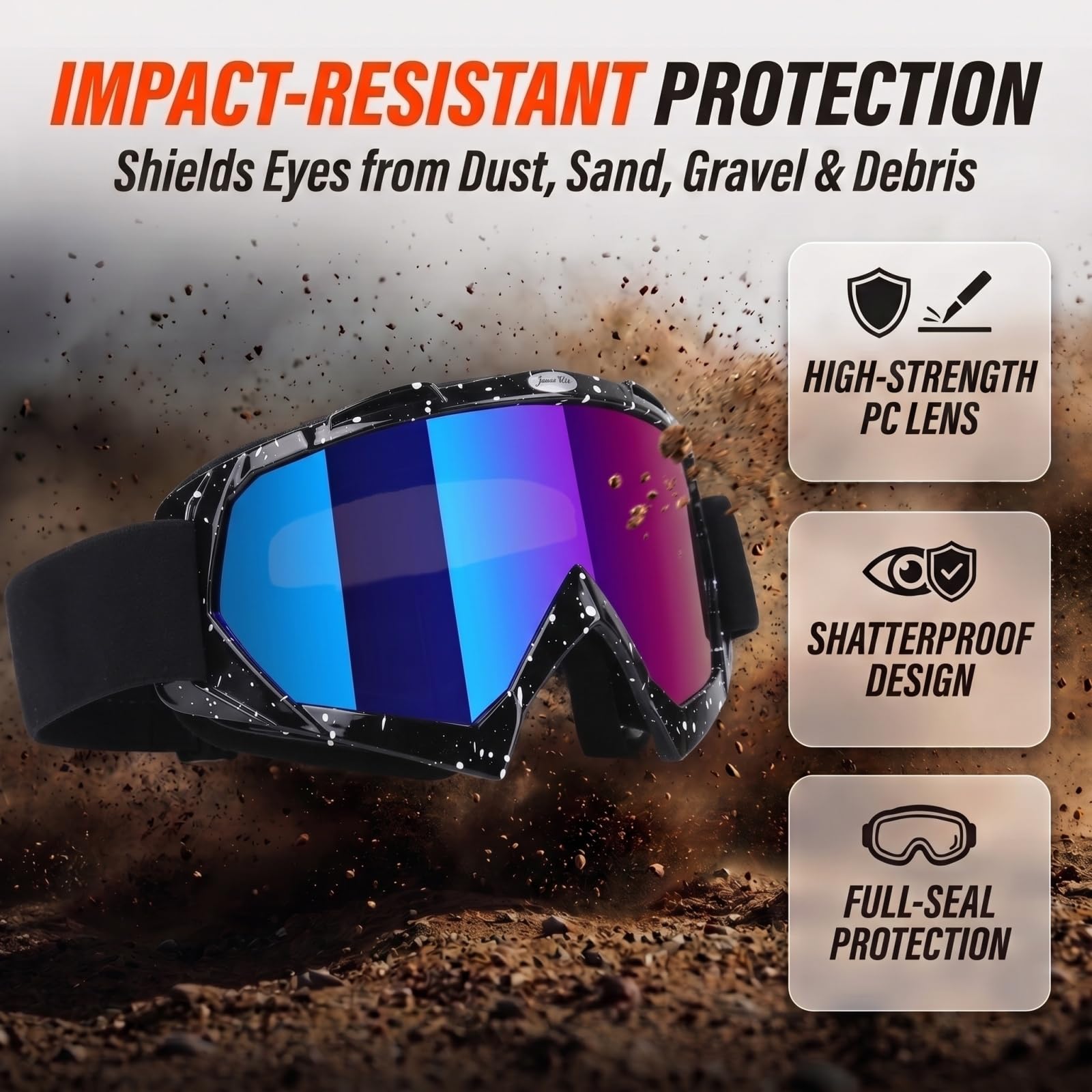 JAMIEWIN close-up of PC lens highlighting scratch resistance and clear optics benefit