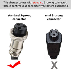 Janboo charger three-prong connector close-up for snug Razor connection