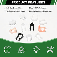 Japtend closeup of assorted nylon clips showing texture and molded retention features