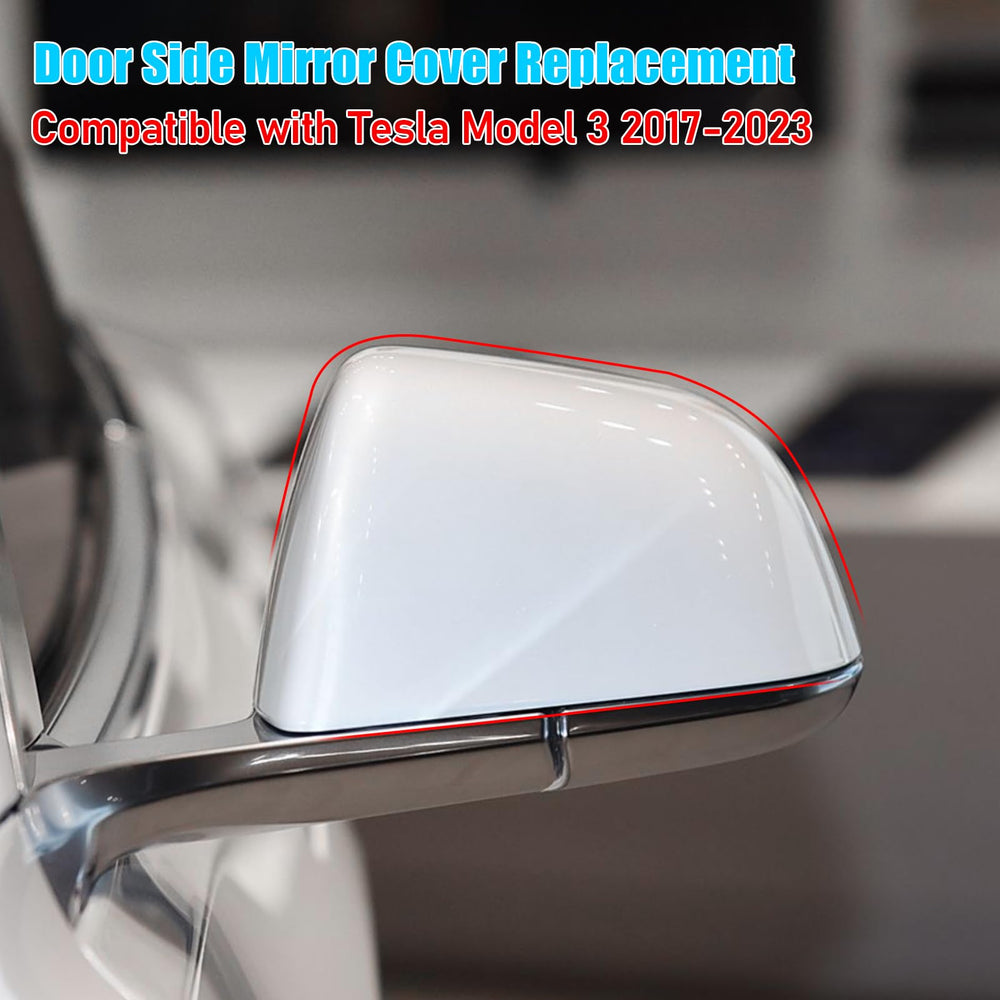Jaronx mirror cap installed on Tesla Model 3 driver side for vehicle restoration