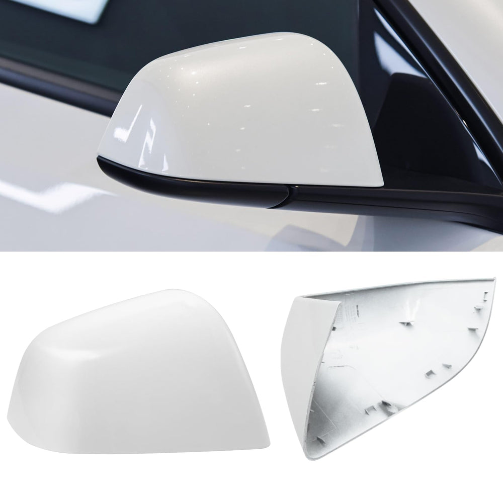 Jaronx right side mirror cover front view showing clean pearl white finish and OEM fit