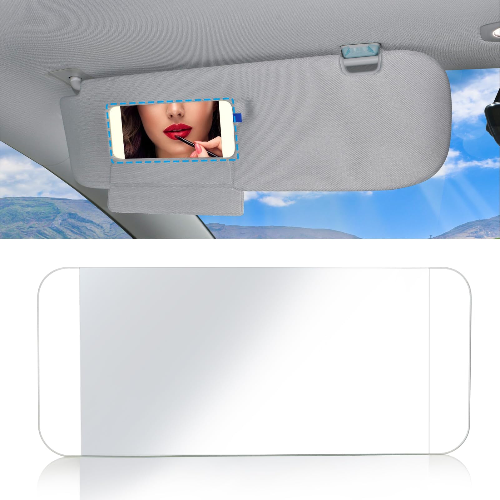Jaronx mirror next to sun visor for size comparison and accurate fit benefit