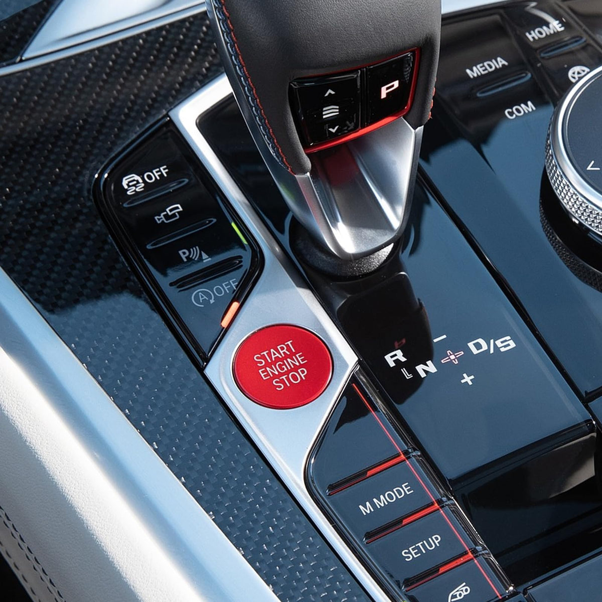 Jaronx front view of red start stop button showing sporty upgrade and clean fit