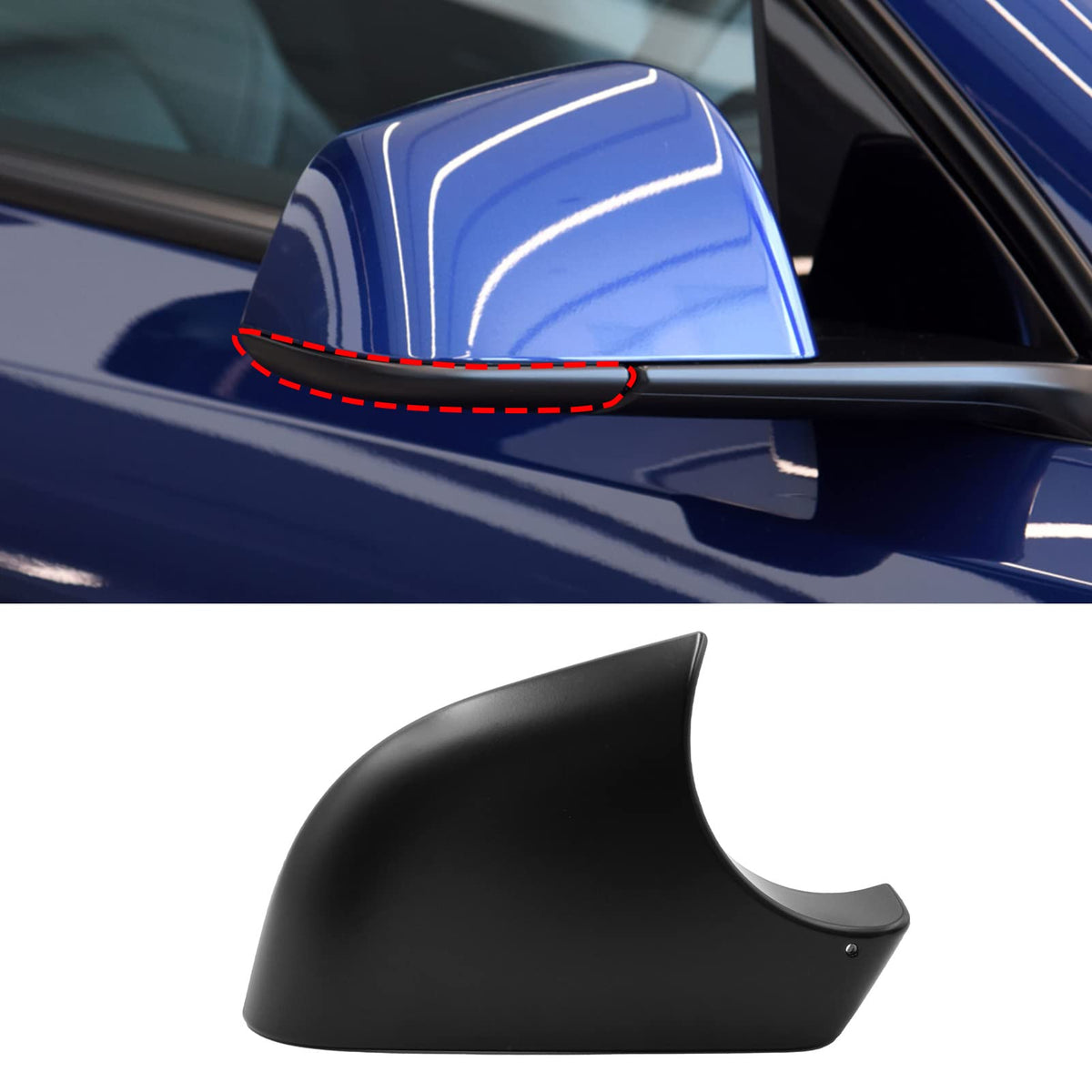 Jaronx right mirror cover front view showing exact fit and restored appearance