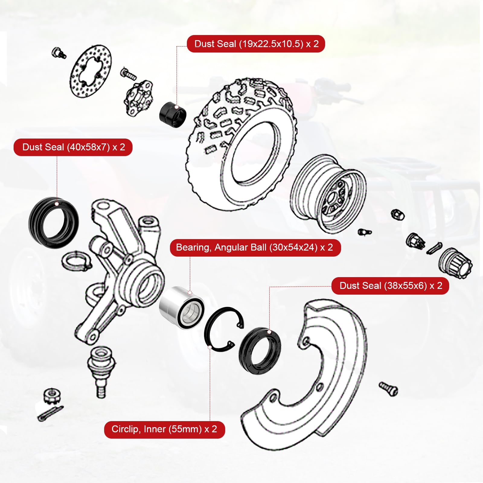 JAVIK circlip and small parts layout demonstrating included retainers for correct installation