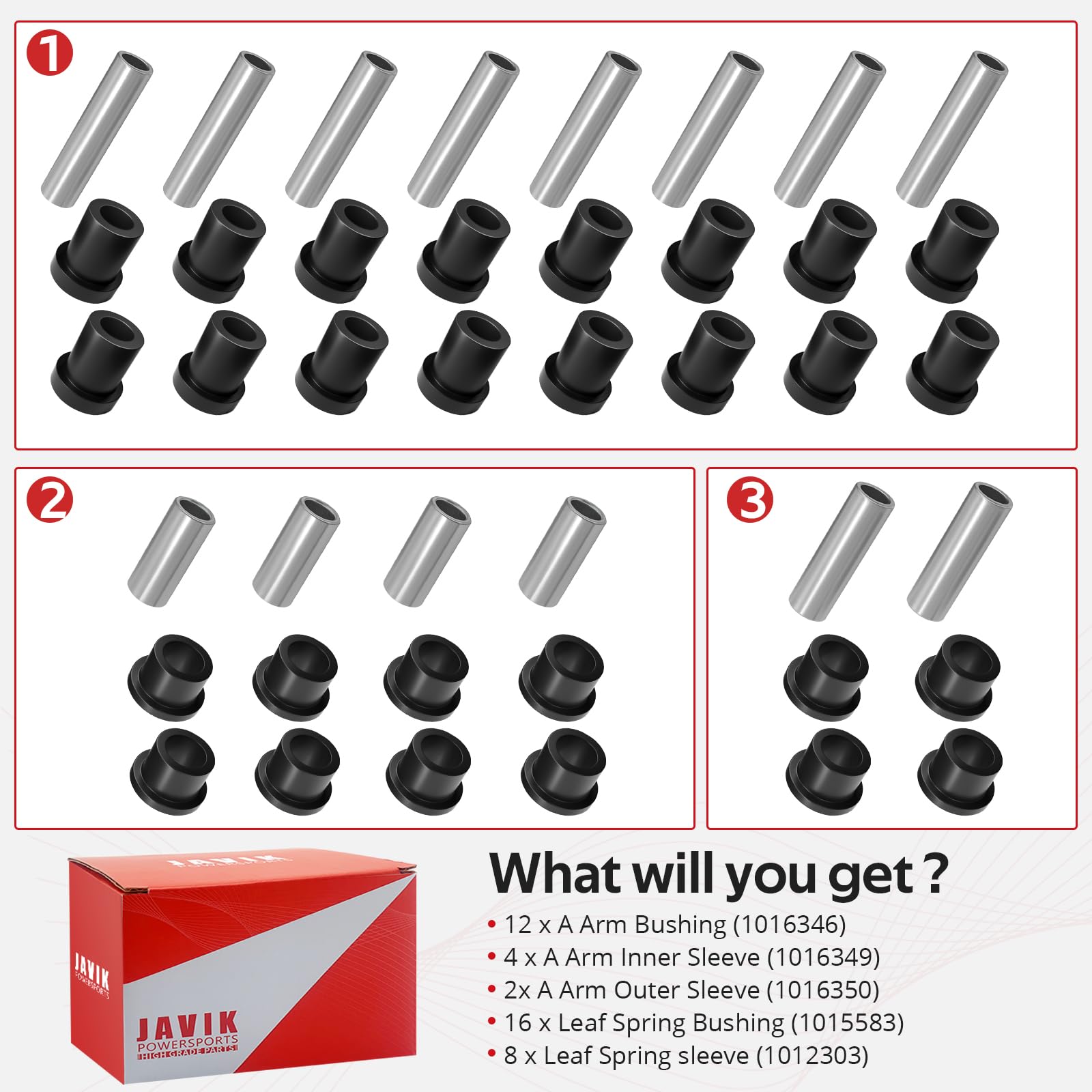 JAVIK bushing beside a ruler showing dimensions for accurate fitment benefit