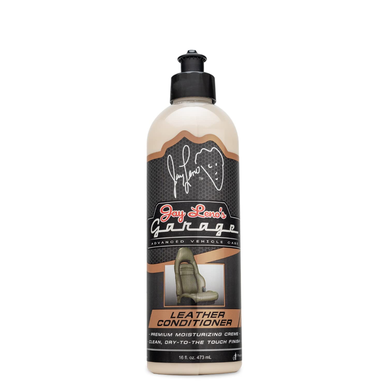 Jay Leno's Garage conditioner bottle label emphasizing nourishment and protection