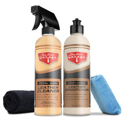 Jay Leno's Garage front packaging showing complete leather care kit benefits