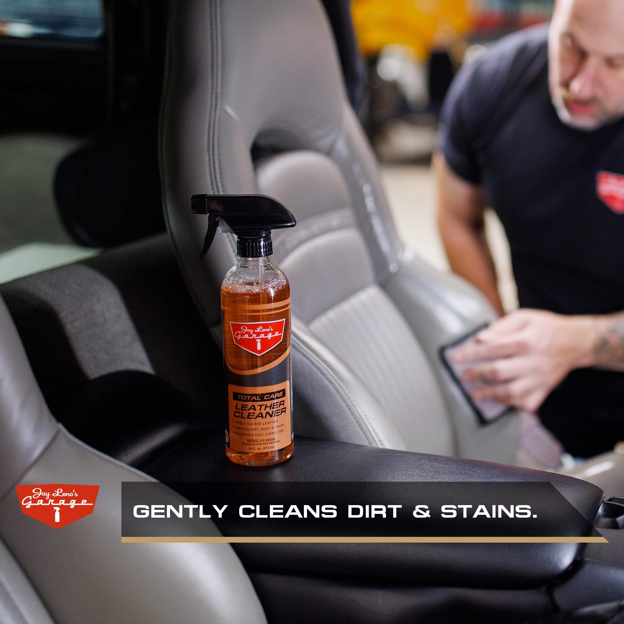 Jay Leno's Garage detailing a steering wheel to improve grip and remove oils