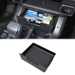 JDMCAR front view of installed console drawer showing discreet storage benefit