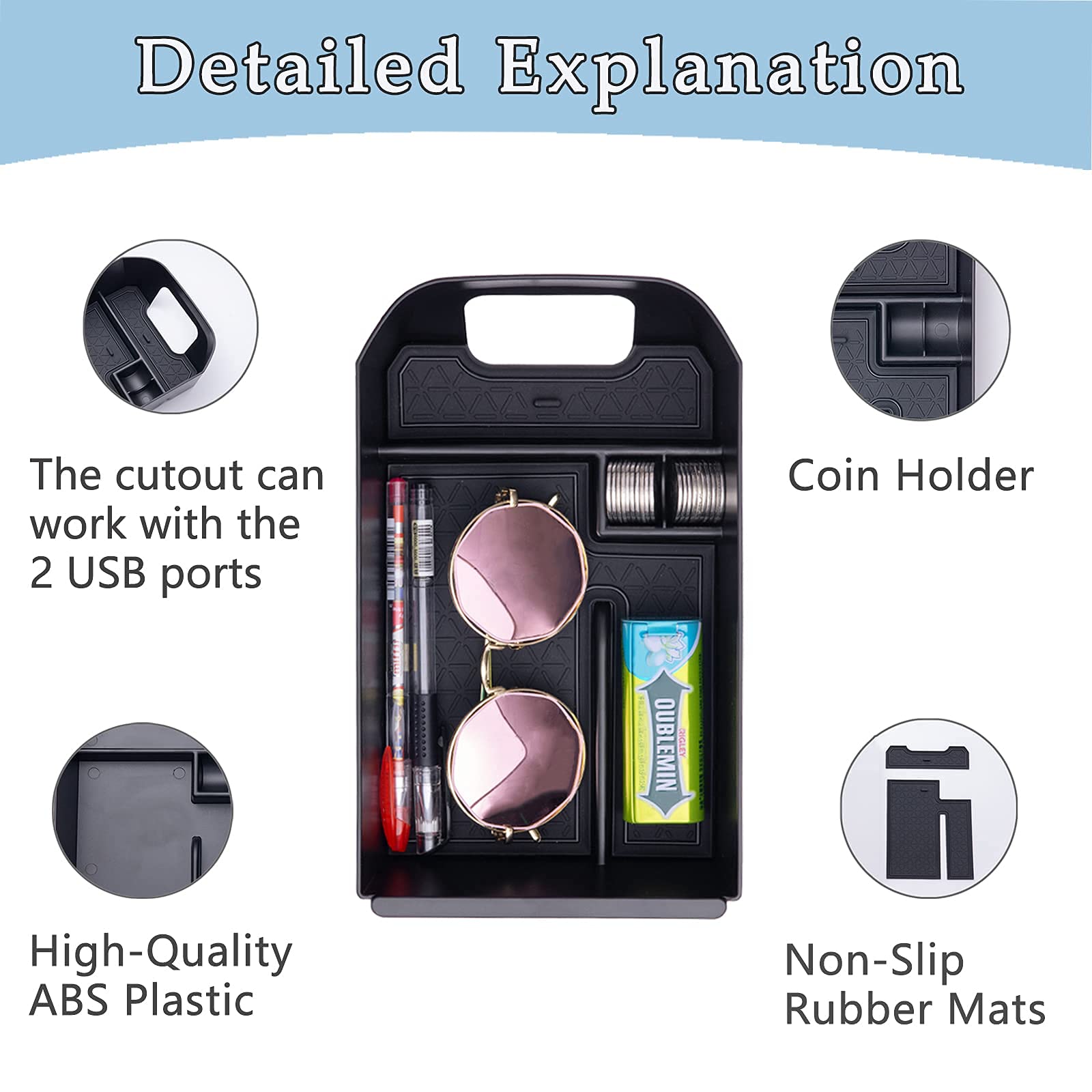 JDMCAR installed tray preserving USB port access and convenient charging benefit