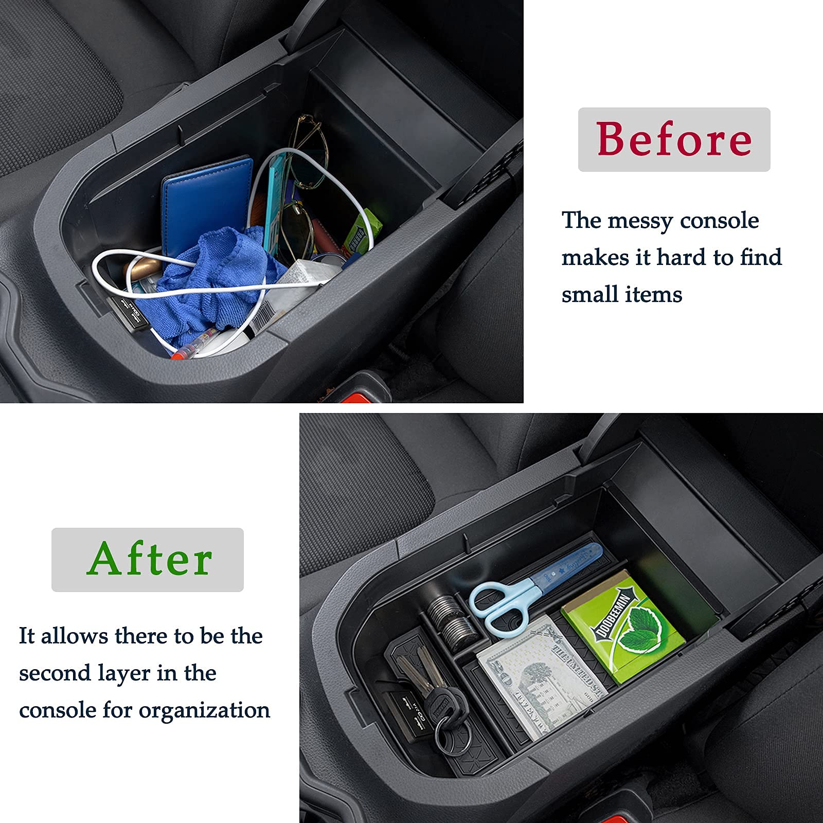 JDMCAR two-layer interior tray demonstrating extra storage and organization benefit
