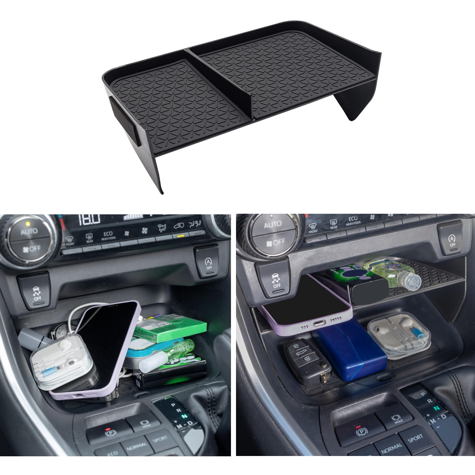 JDMCAR front view of console organizer showing clean fit and extra storage