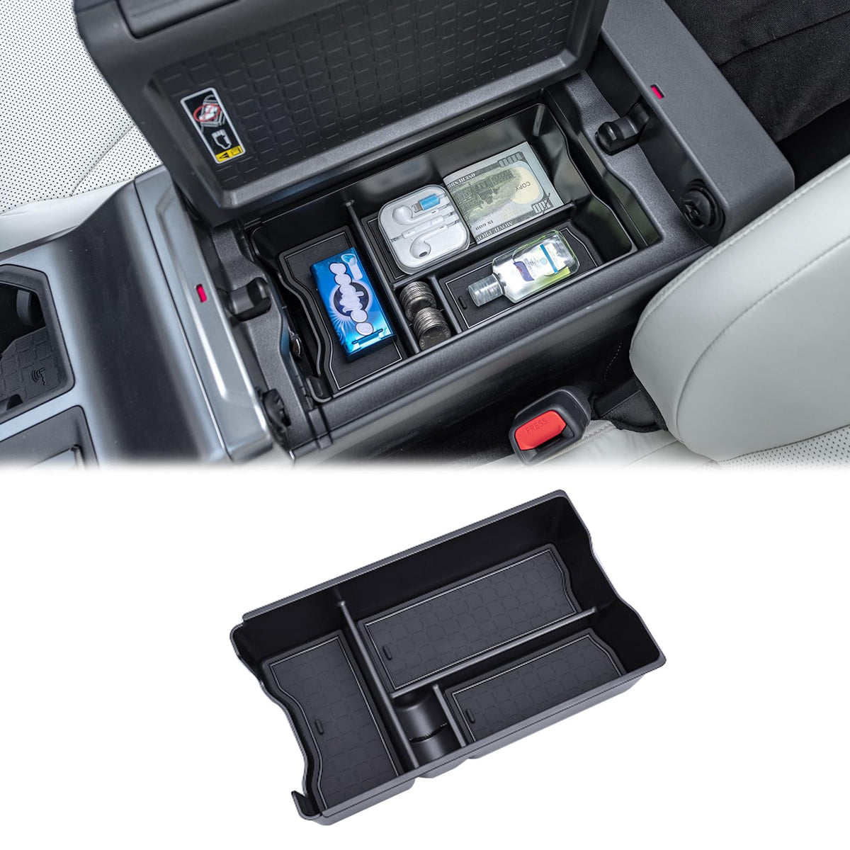JDMCAR front view of console organizer showing neat compartments and easy access