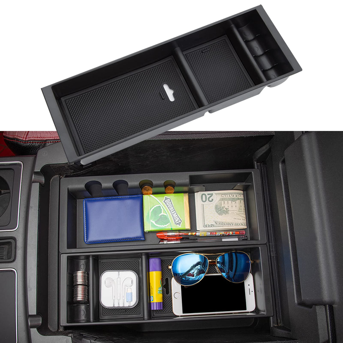 JDMCAR front view of organizer showing neat compartments and OEM look