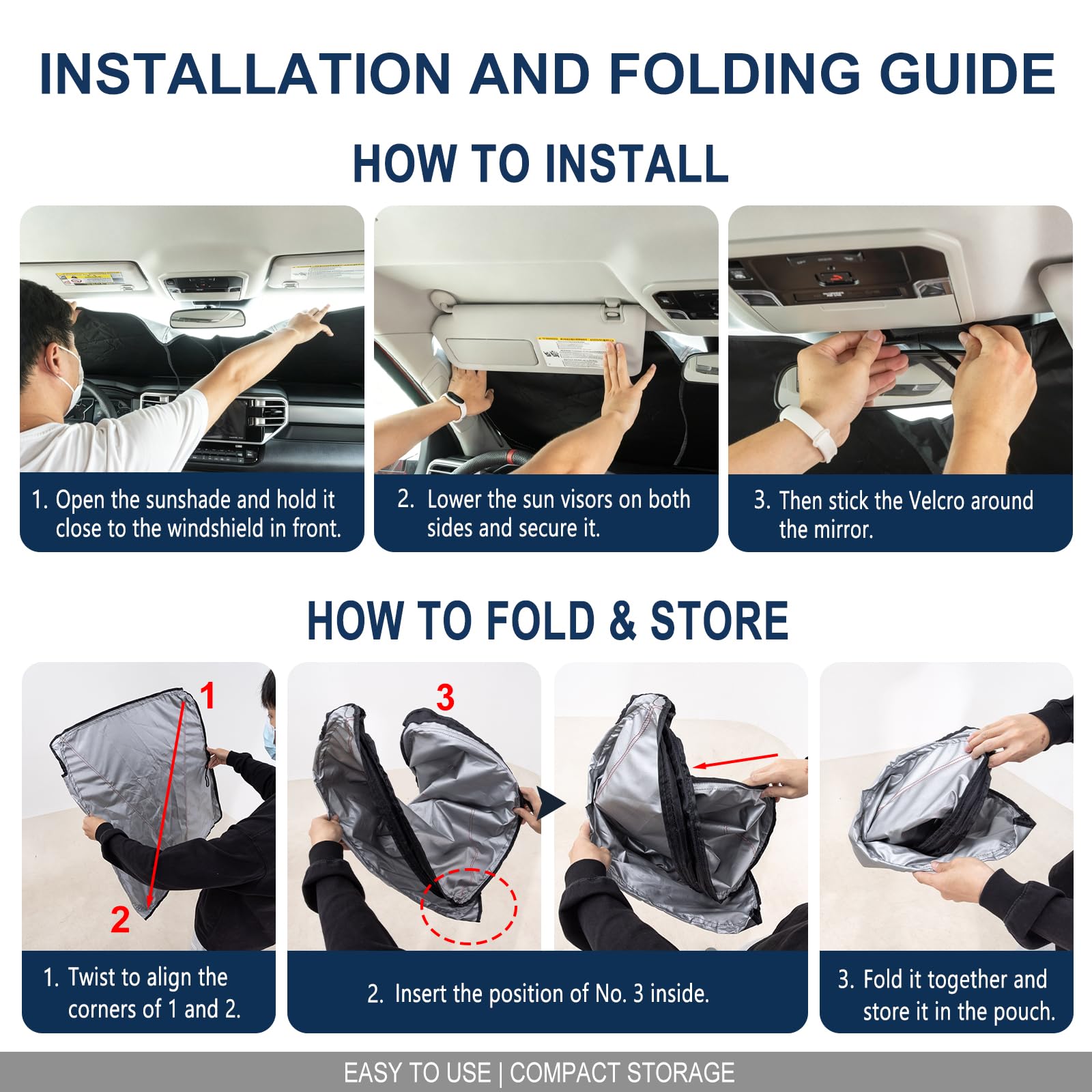 JDMCAR folded sunshade neatly stored in truck trunk for on-the-go convenience