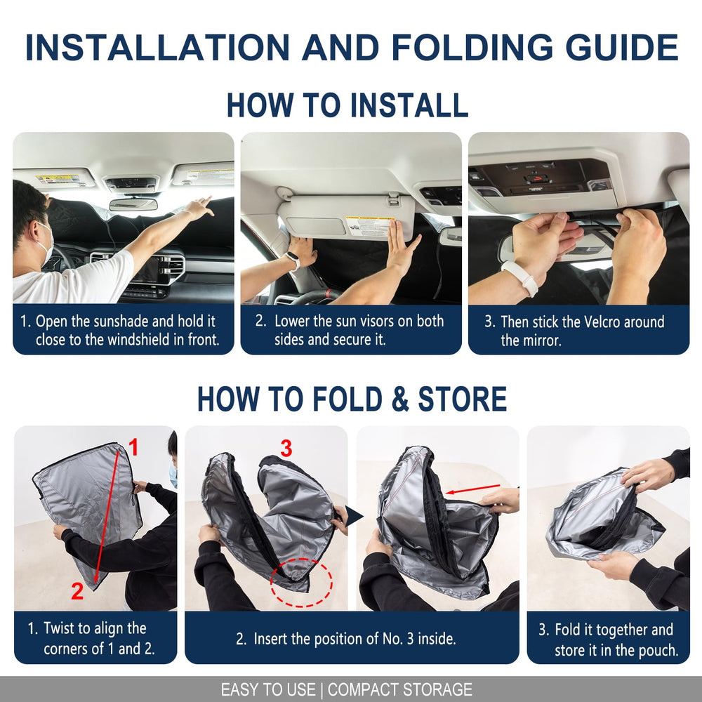 JDMCAR folded sunshade neatly stored in truck trunk for on-the-go convenience